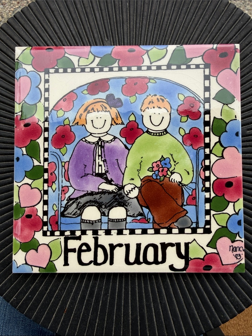 February Nancy DeYoung Vogelzang Hand-Painted Tile Thrivent 1993